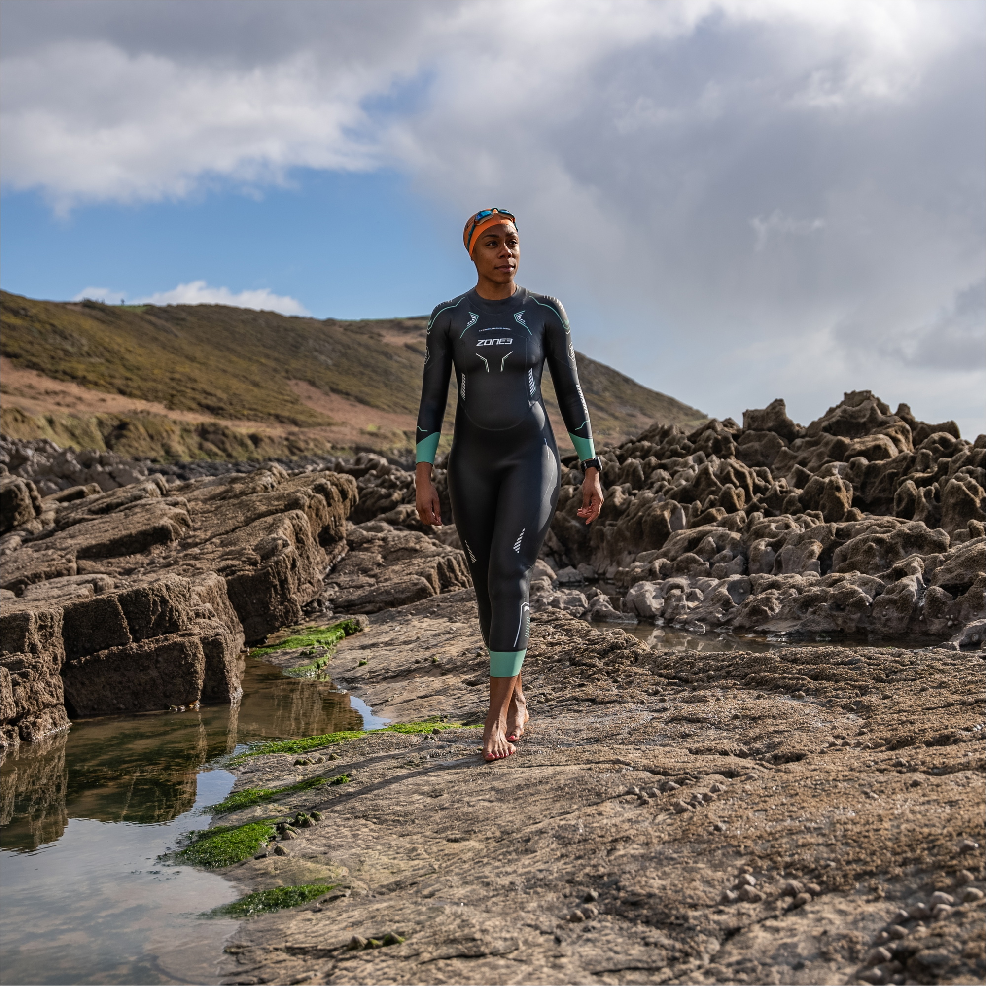 2026 Zone3 Da Donna Terraprene Vision Back Zip Swim Muta WS24WVIS101 - Black / Eucalyptus Green